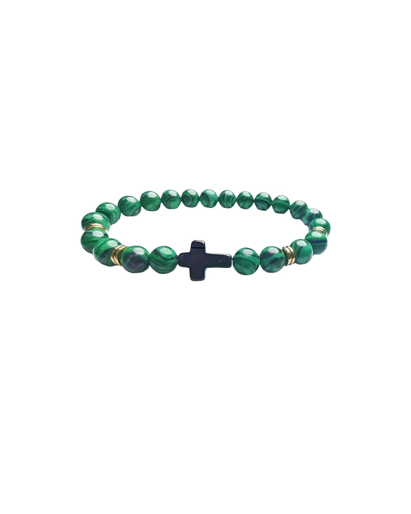 Elegant Green Beaded Bracelet with Black Cross Charm