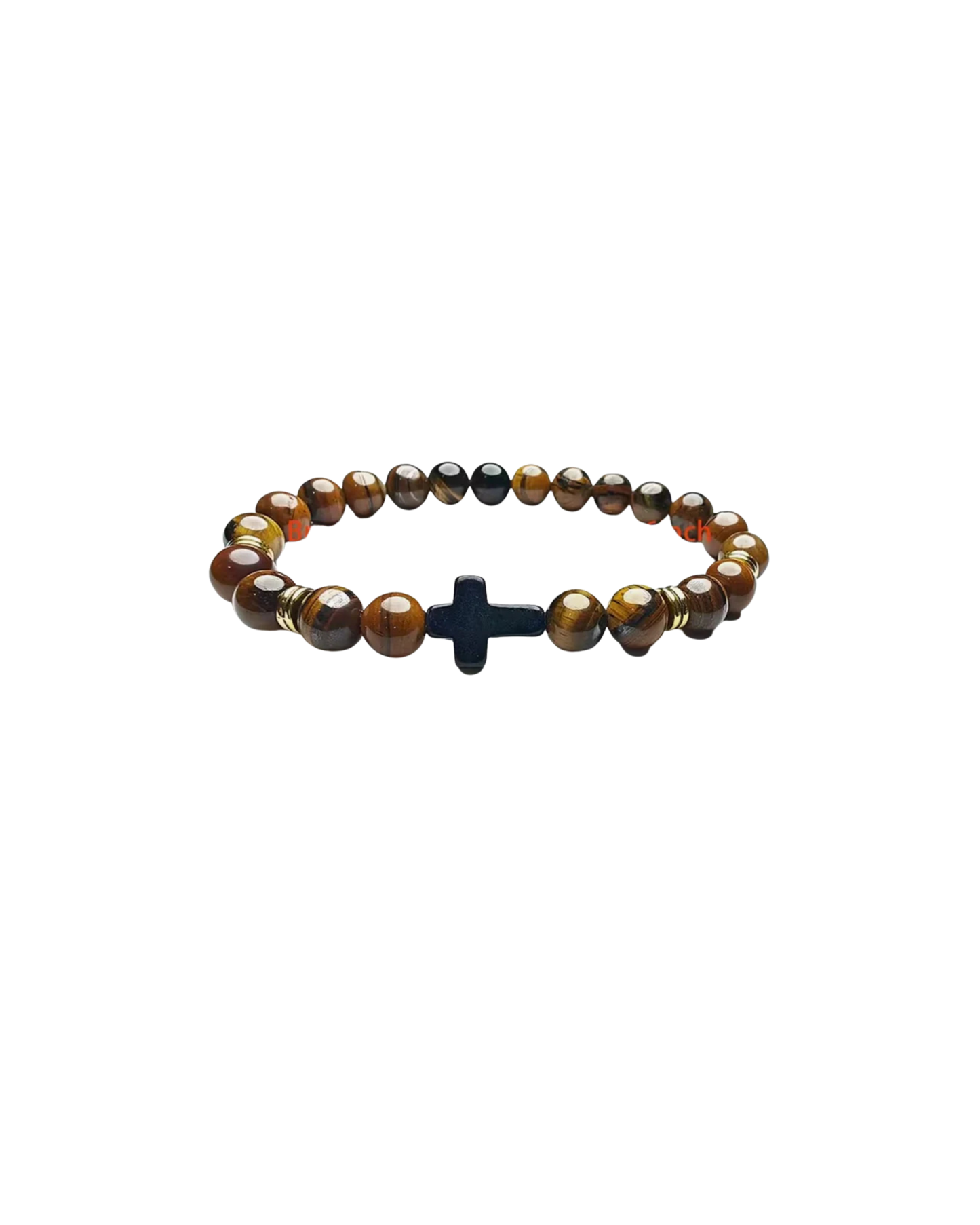 Elegant Wood color Beaded Bracelet with Black Cross Charm
