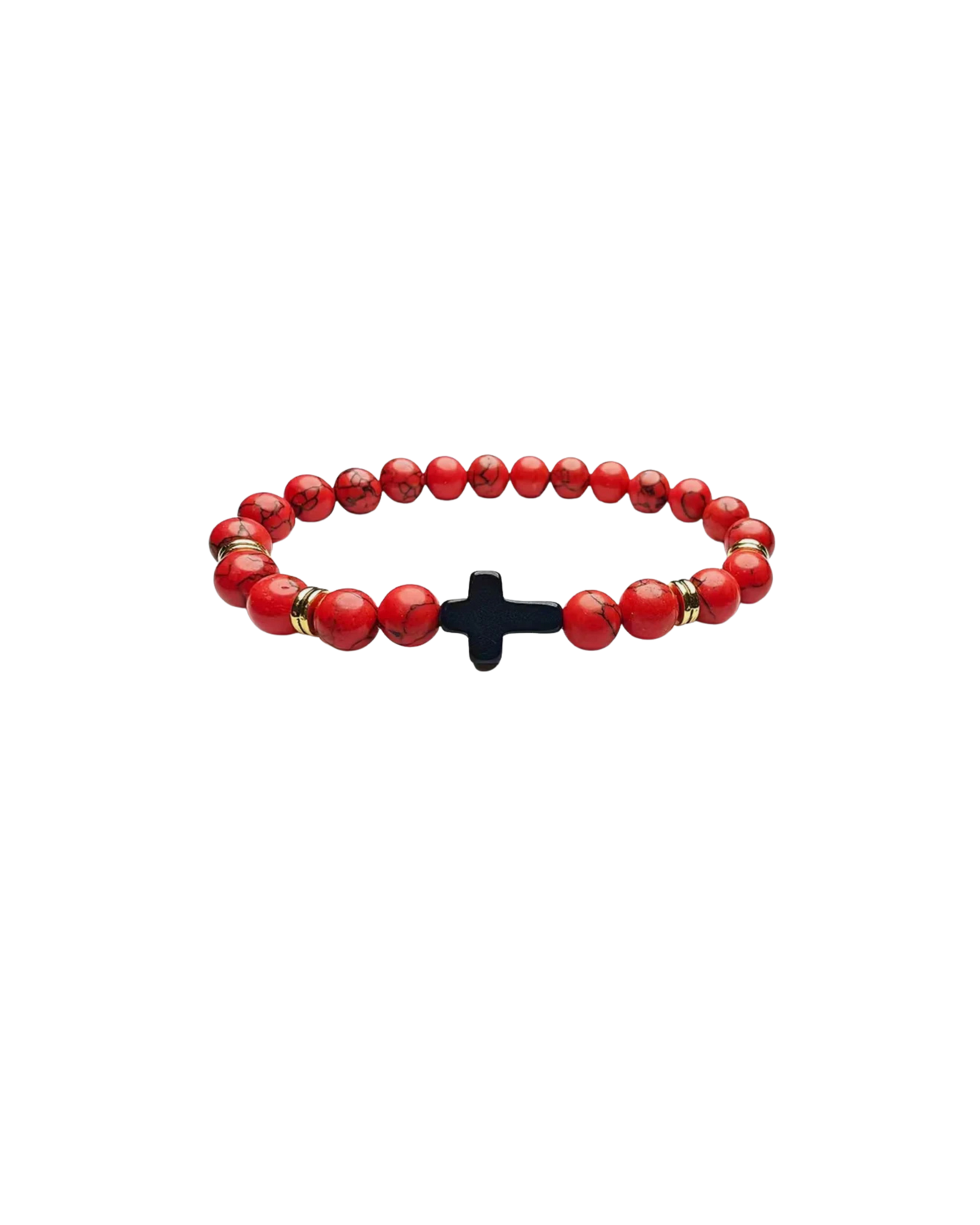 Elegant Red Beaded Bracelet with Black Cross Charm