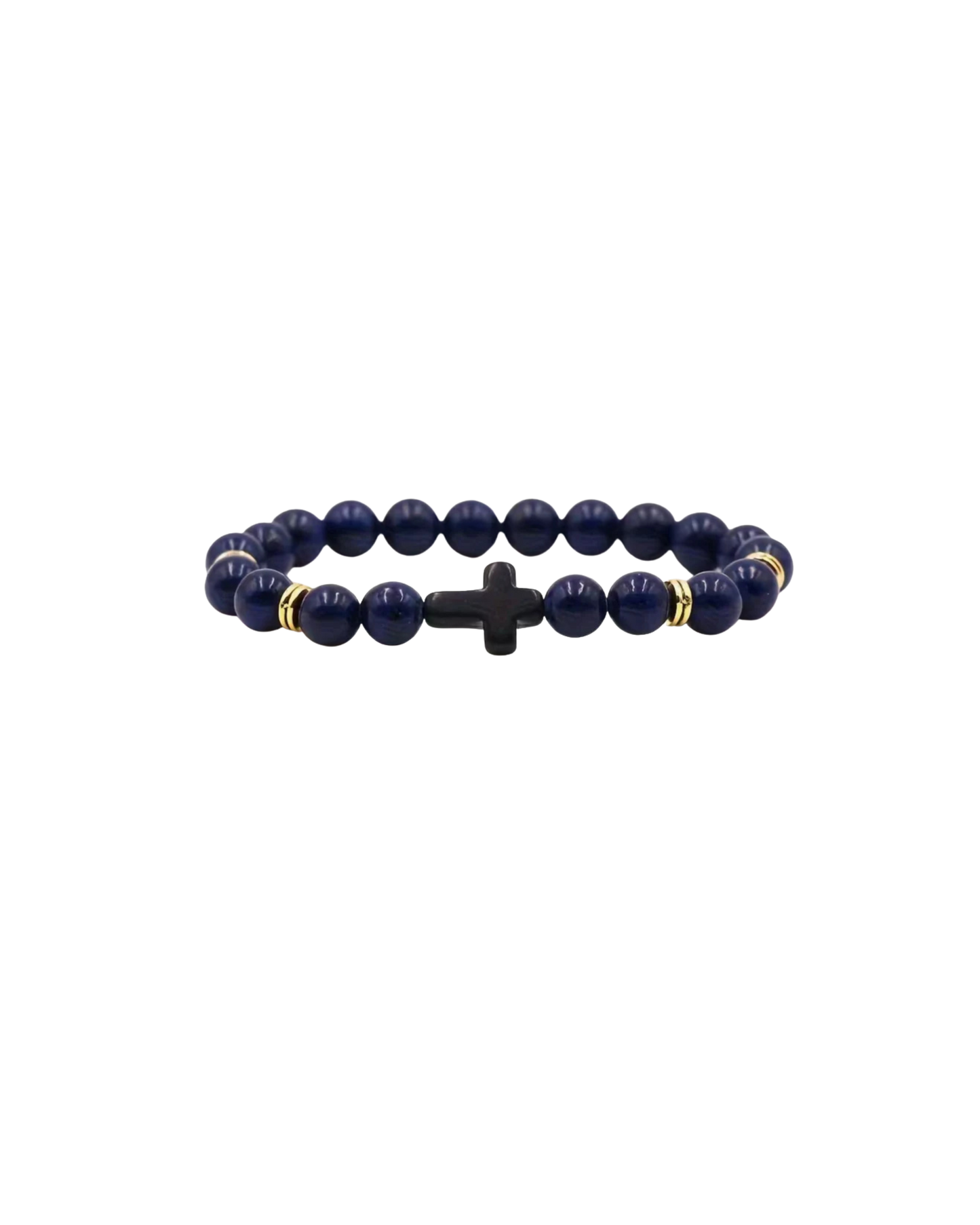 Elegant Black Beaded Bracelet with Black Cross Charm