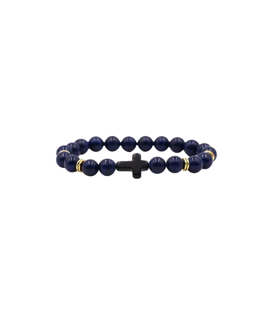 Elegant Black Beaded Bracelet with Black Cross Charm