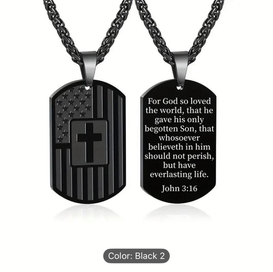 Courage & Faith Black Dog Tag Necklace – Joshua 3:16