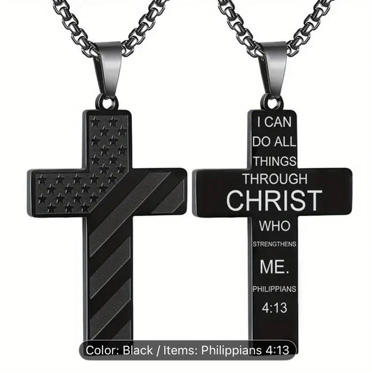 Black Cross Pendant Necklace with Philippians 4:13